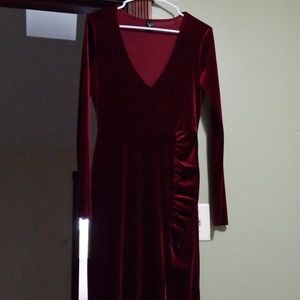 Red velvet long sleeve dress
